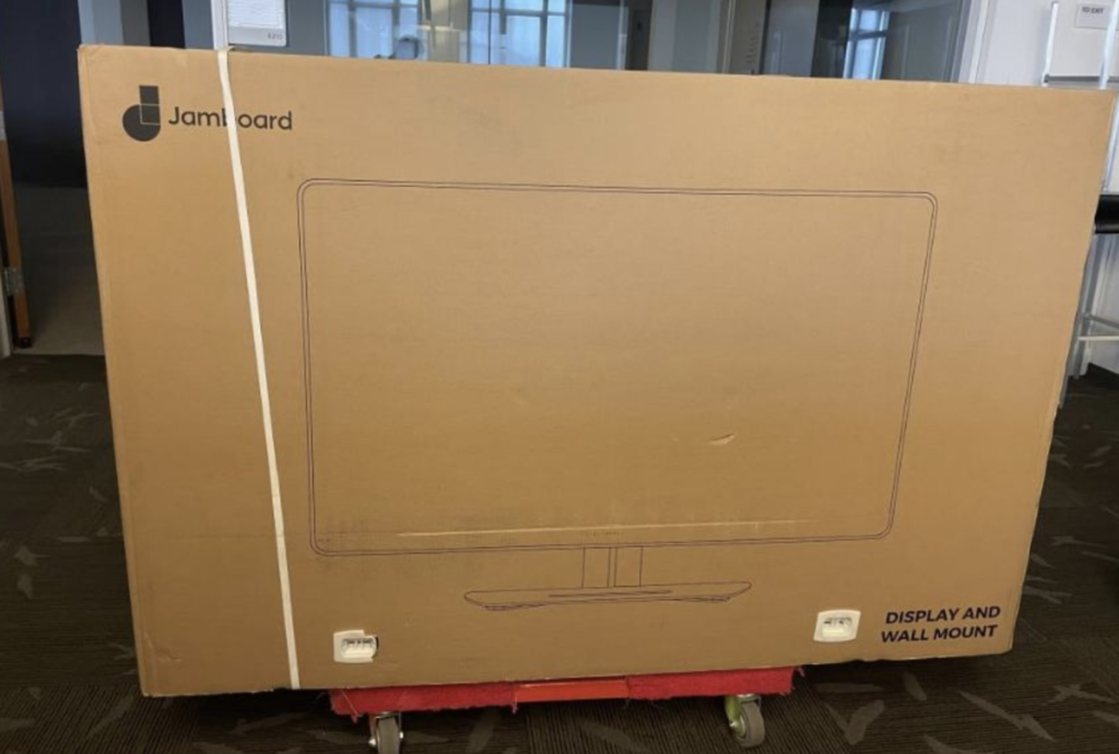 This 55-inch Google JamBoard digital interactive whiteboard is also included in the list of items being cleared out.