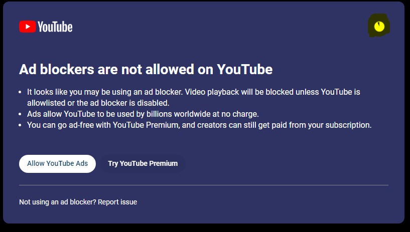 YouTube requires users to disable their ad-blocker before using the platform.